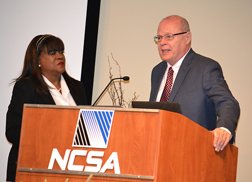 Chaz Ebert (left) and Nate Kohn (right) at the Ebert Symposium.